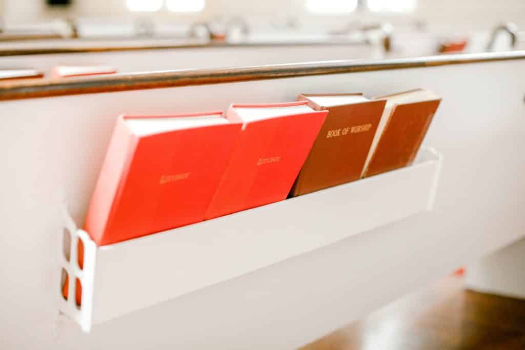red bibles in the church