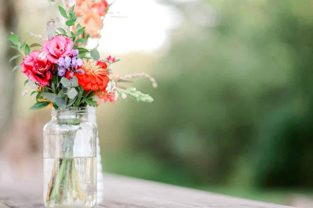 wild flowers on the picnic table