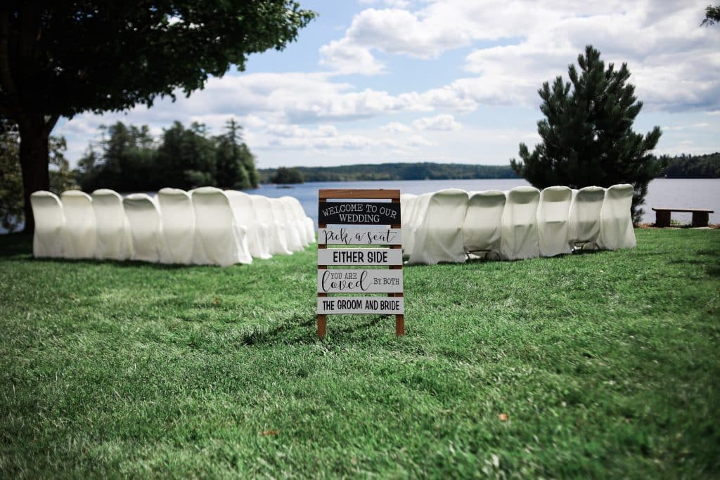alamoosook lakeside in wedding ceremony setup