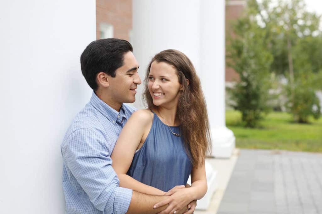 couple getting engagement photos in maine