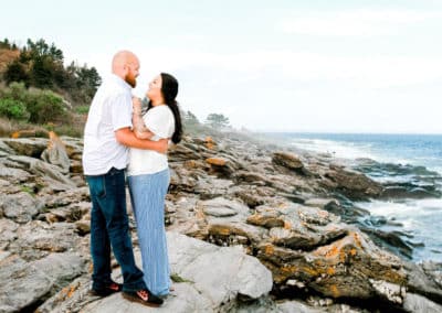 engaged couple at two lights state park maine