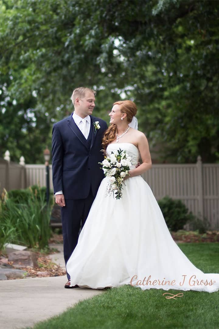 Bangor Maine bride and groom looking at each other