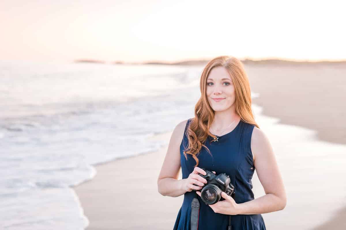 Maine Wedding Photographer/Videographer Catherine J. Gross portrait on a Maine beach