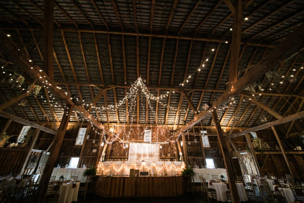 Maine barn wedding venue decorated