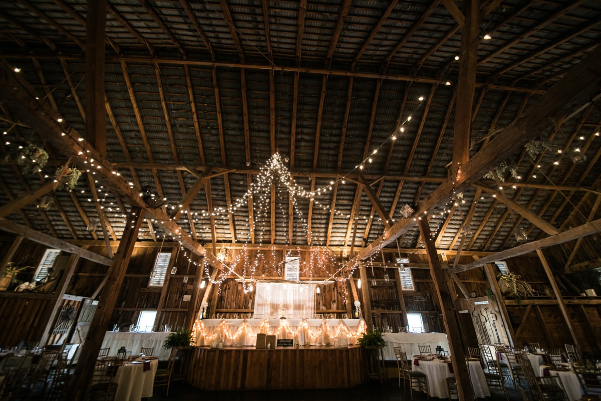 Maine barn wedding venue decorated