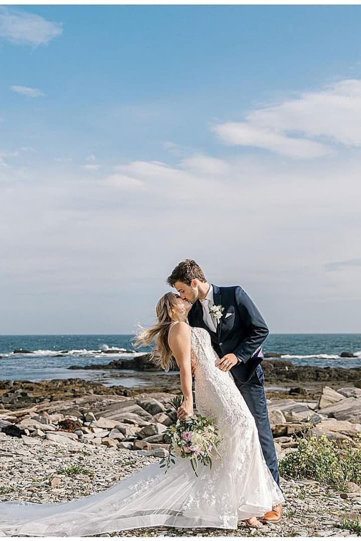 bride and groom on a beach in hampton new hampshire