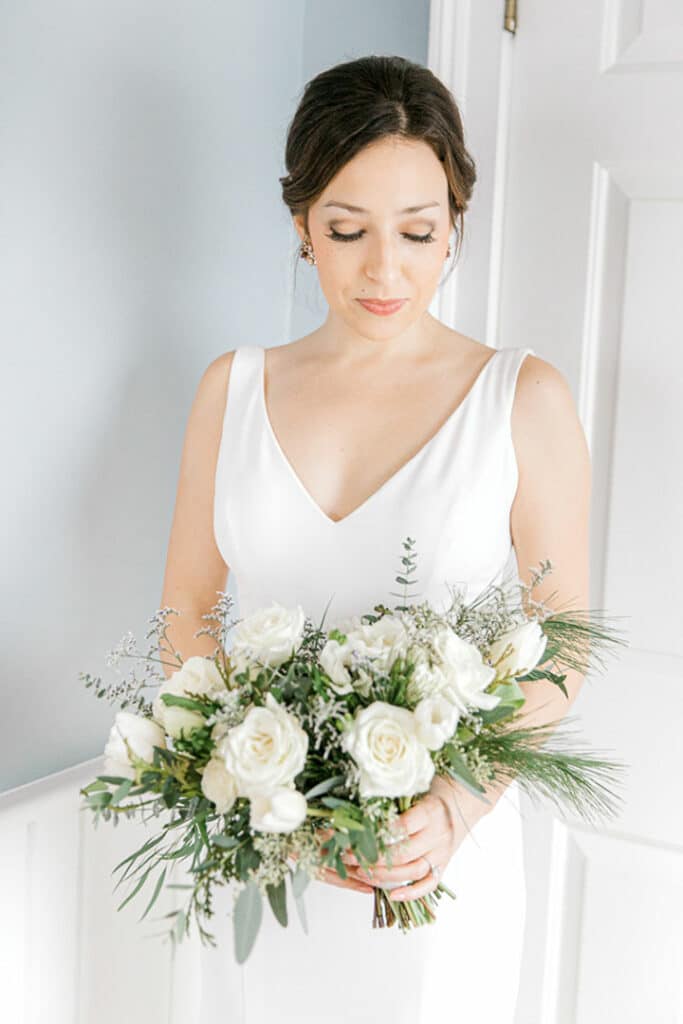 bride with flowers at a kennebunkport wedding