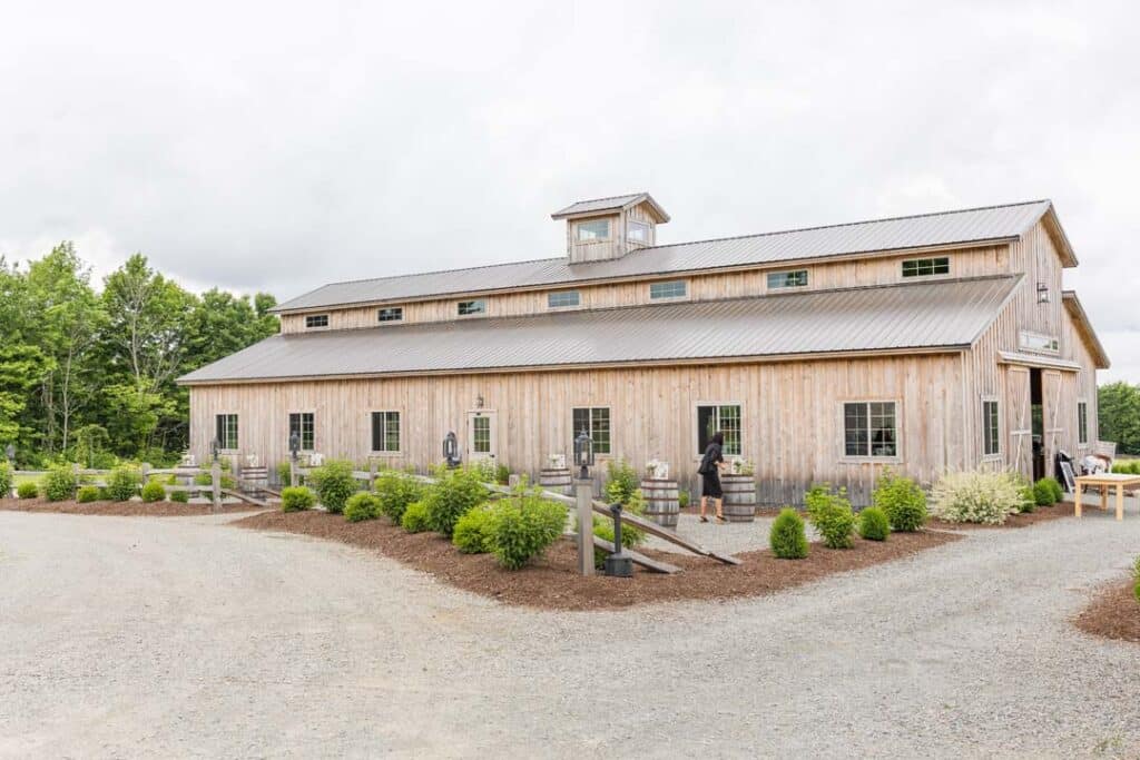 Rustic barn wedding venue at The Grove in Newport, Maine.